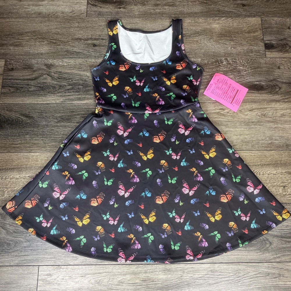 Hot Topic Butterfly Print Skater Dress Black Multi Women's M Scuba Sample Dress